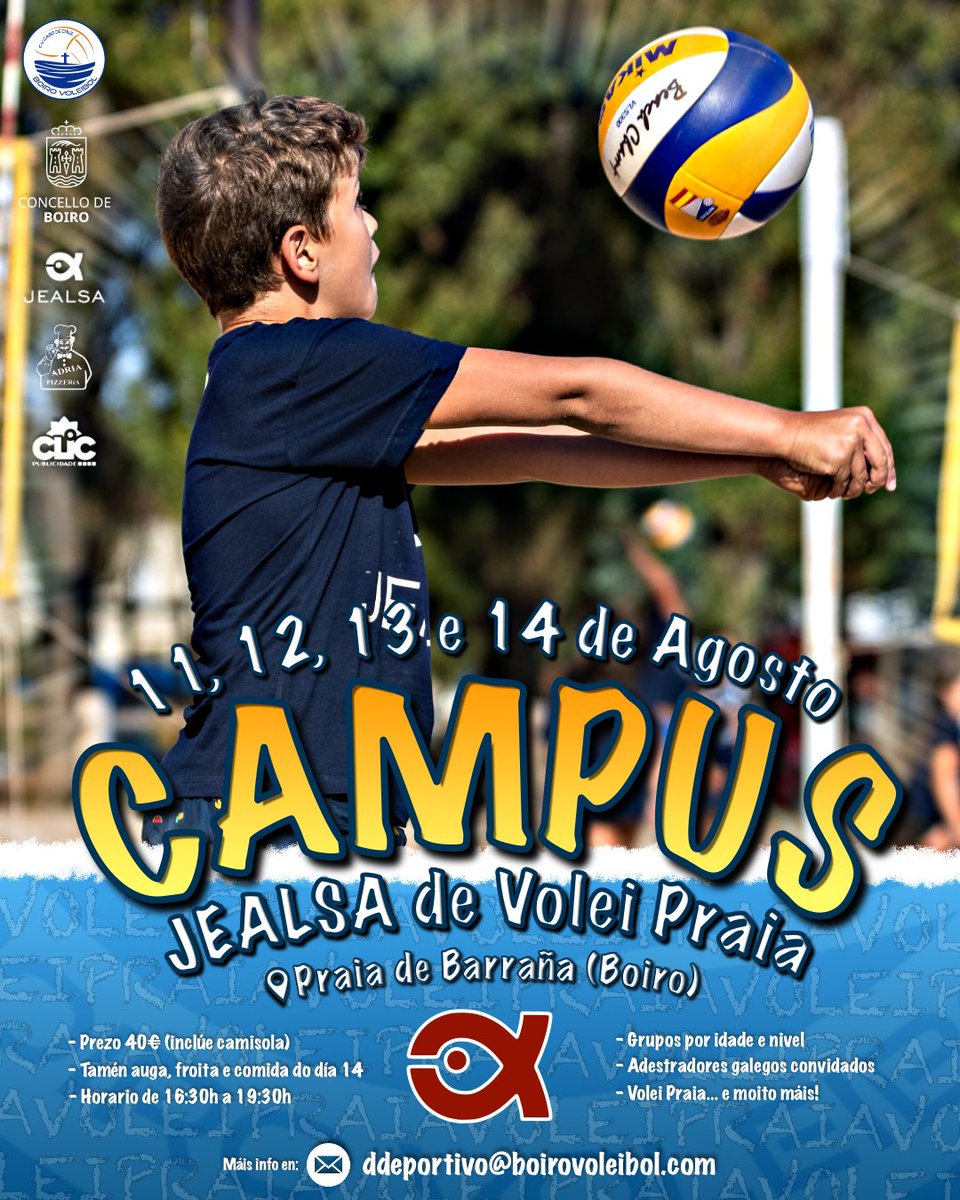 🏖🏐 𝗖𝗔𝗠𝗣𝗨𝗦 𝗝𝗘𝗔𝗟𝗦𝗔 𝗗𝗘 𝗩𝗢𝗟𝗘𝗜 𝗣𝗥𝗔𝗜𝗔 𝟮𝟬𝟮𝟱

🙃 Xa está aquí o evento no que desfrutaremos de 4 días de aprendizaxe e diversión total na Praia de Barraña.

🗣️ Contaremos con adestradores convidados destacados no panorama do volei praia galego. 

👉 Segue 🧵