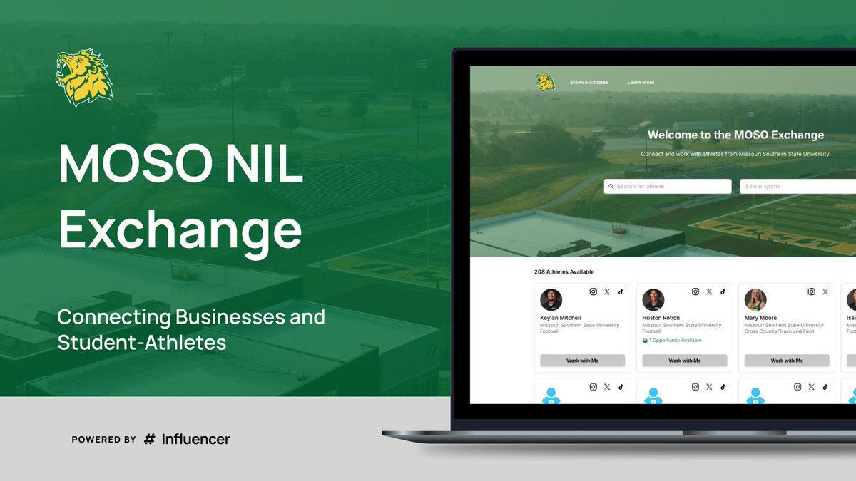 MSSU Athletics (@mososports) on Twitter photo Big news from MSSU Athletics: The MOSO NIL Exchange is live!
In partnership with Teamworks Influencer, this platform connects supporters with student-athletes to manage NIL deals securely.
Learn more: bit.ly/3TWGrKr Big news from MSSU Athletics: The MOSO NIL Exchange is live!
In partnership with Teamworks Influencer, this platform connects supporters with student-athletes to manage NIL deals securely.
Learn more: bit.ly/3TWGrKr