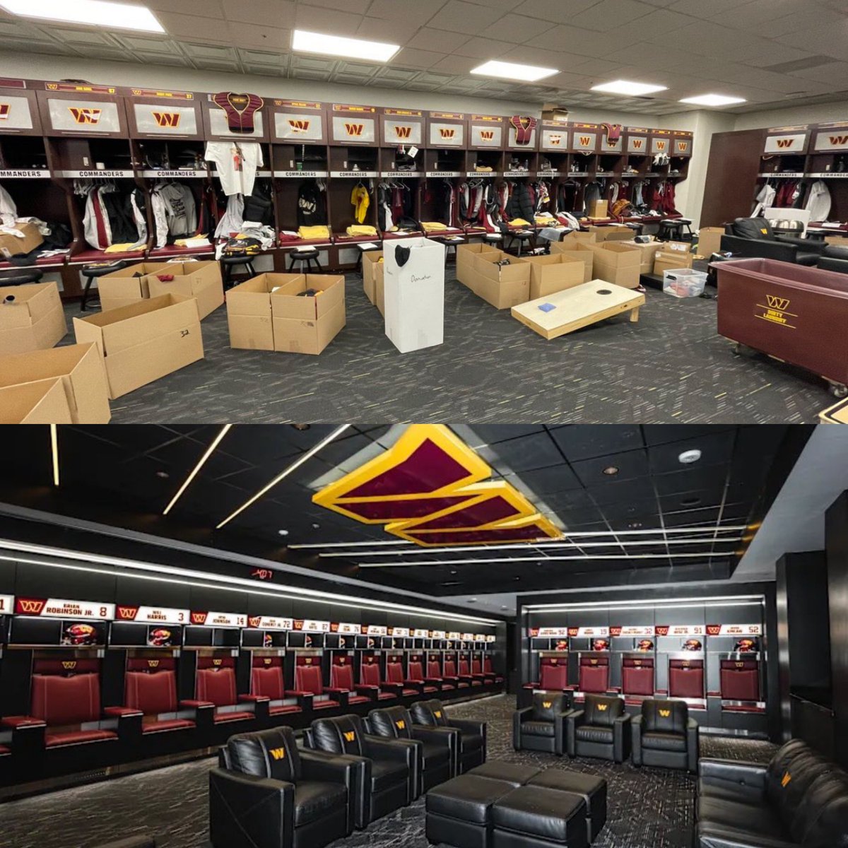 The #Commanders’ old locker room vs their new one… night and day difference

Love seeing an Owner that is willing to invest in his players. 

(h/t: <a href="/JayDanielsMVP/">brandon</a>)