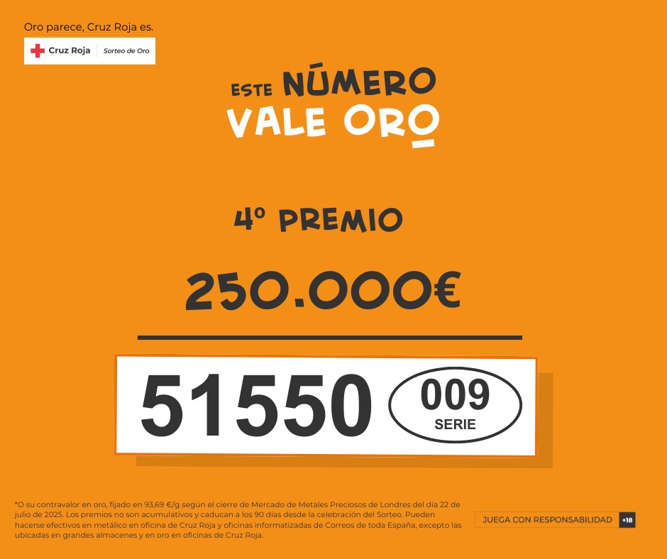 Primer 4º Premio

#OroPareceCruzRojaEs
#ValeOro
#SorteoDeOro