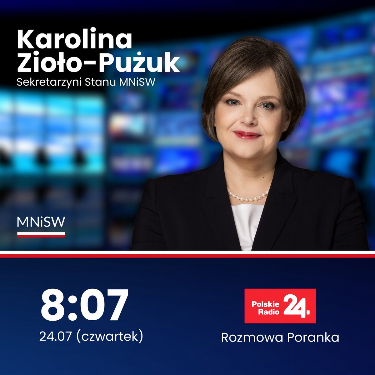MNiSW_GOV__PL's tweet image. 🎙️ Jutro o godz. 08:07 wiceministra @KarolinaZioloP będzie gościnią Rozmowy Poranka w @PolskieRadio24.
Zapraszamy do wysłuchania!