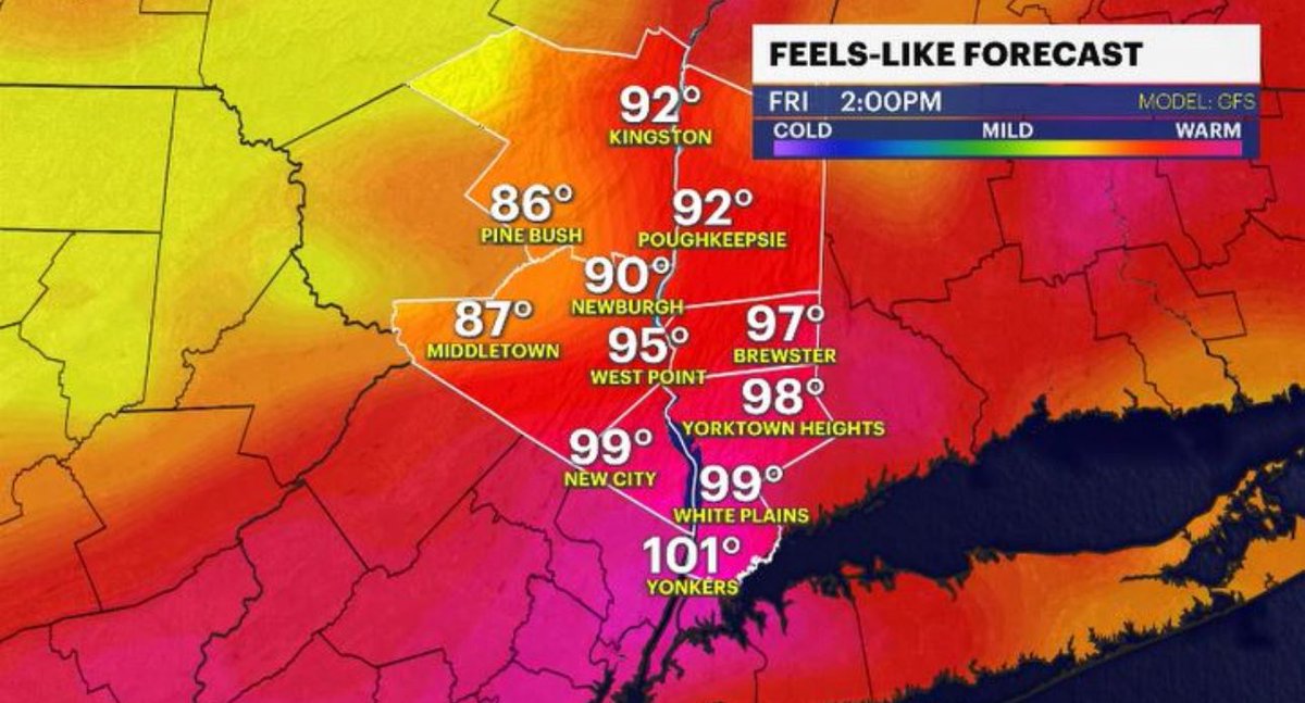 AddisonGreenWX's tweet image. 🥵 🚨 it’s going to be getting hot around here, #HudsonValley
‼️ heat advisory is in effect for FRI
🕰️ from 11 AM to 8 PM
🌡️ temps into the mid 90s
🔥 feeling as high as 105
HudsonValley.news12.com/weather
#nywx #news12