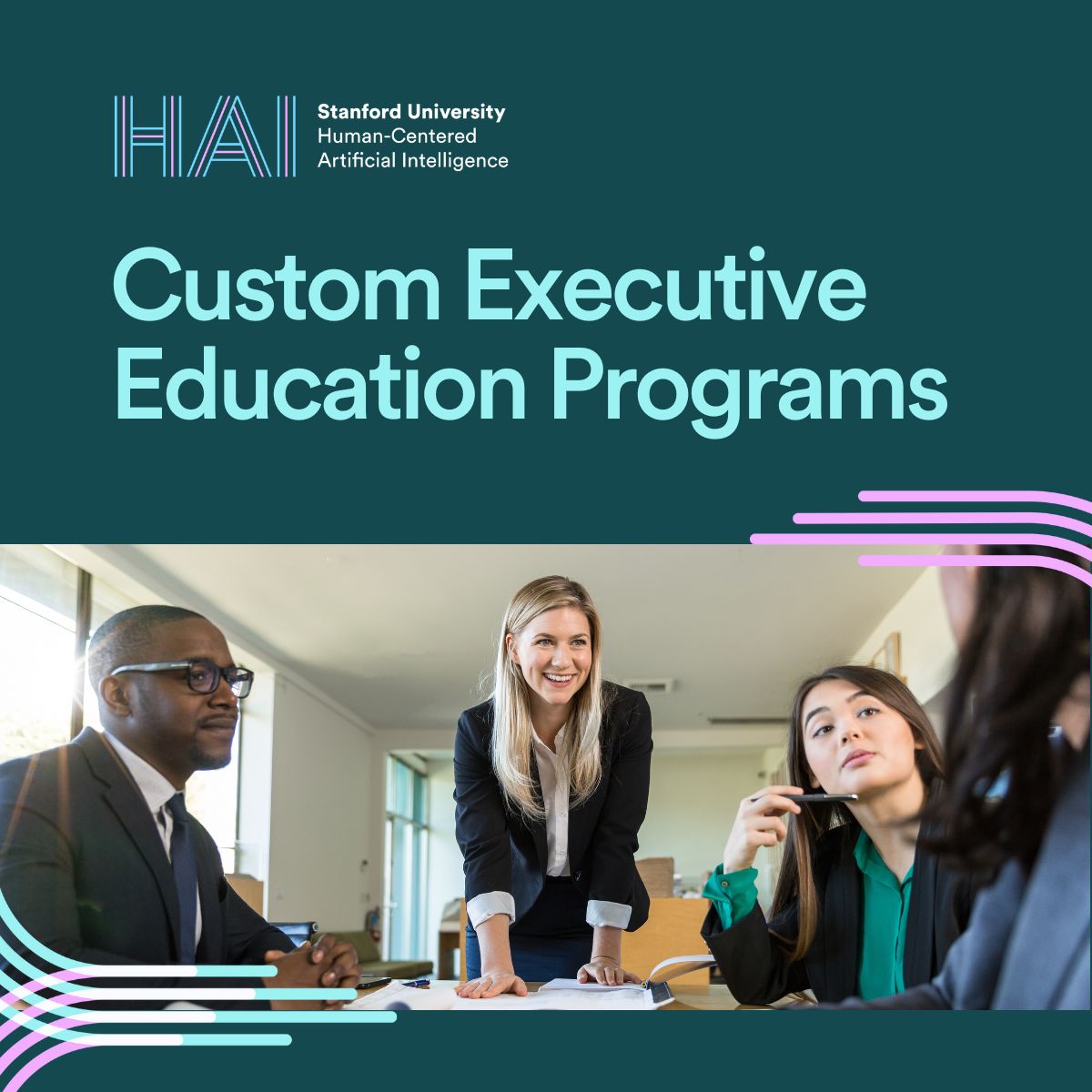 StanfordHAI's tweet image. To stay competitive, leaders need practical AI insights – how AI impacts their specific industry, can drive innovation in their organization, or solve their unique challenges. Learn how @StanfordHAI can help you design an AI educational program: hai.stanford.edu/education/cust…