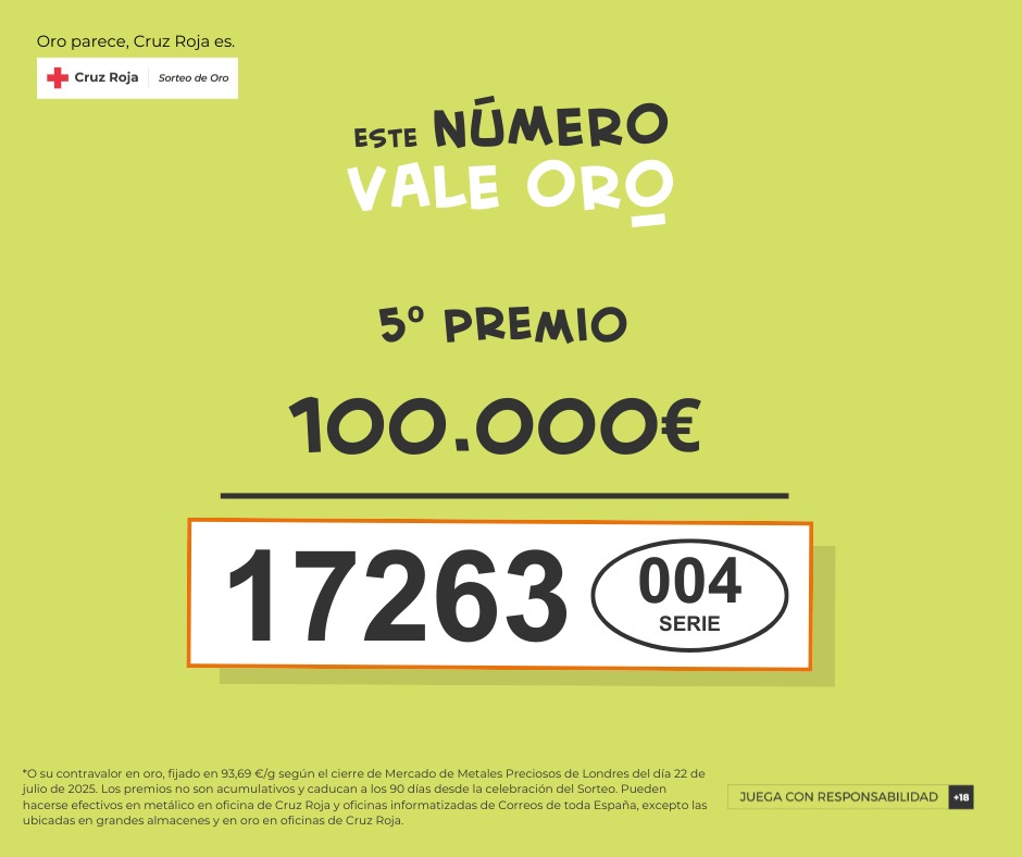 Primer 5º Premio

#OroPareceCruzRojaEs
#ValeOro
#SorteoDeOro