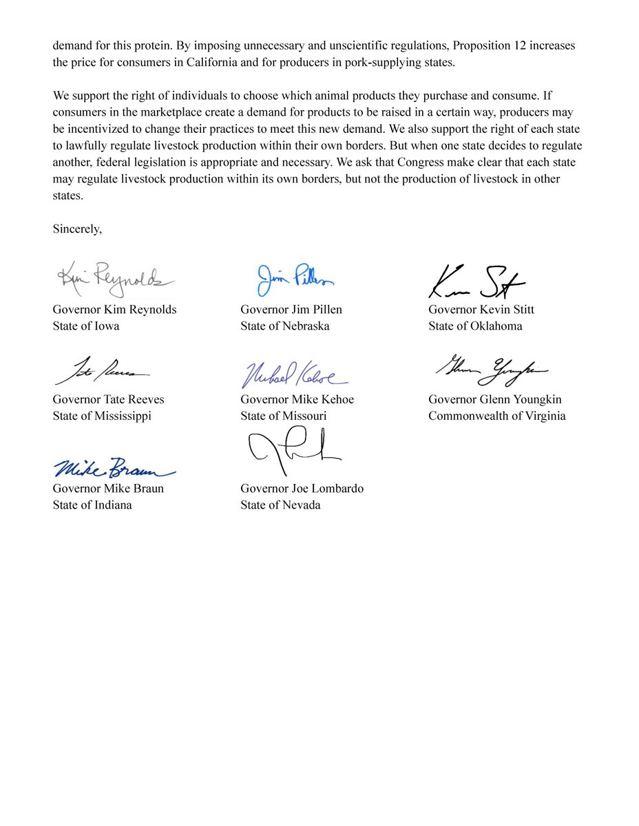 President McCormick commends <a href="/tatereeves/">Governor Tate Reeves</a> for standing with farmers &amp; ranchers in Mississippi against California's #Proposition12. "Congress make clear that each state may regulate livestock production within it's own boarders, but not the production of livestock in other states."