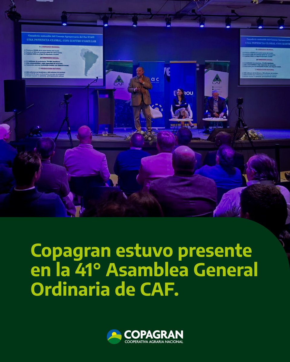 🌾 COPAGRAN participó en la 41° Asamblea General Ordinaria de <a href="/CAFUruguay/">CAF</a>, reafirmando su compromiso con el desarrollo agrario sostenible.
Integrantes del Consejo Directivo y nuestro Gerente General asistieron al evento “Rumbo a la COP30: Cooperativismo agrario como camino