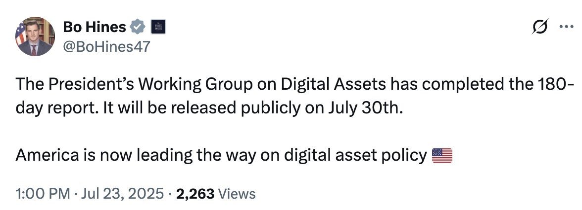 SimplyBitcoinTV's tweet image. JUST IN: 🇺🇸 President Trump’s digital asset report is complete — releasing July 30th.
It could include plans to buy Bitcoin 👀