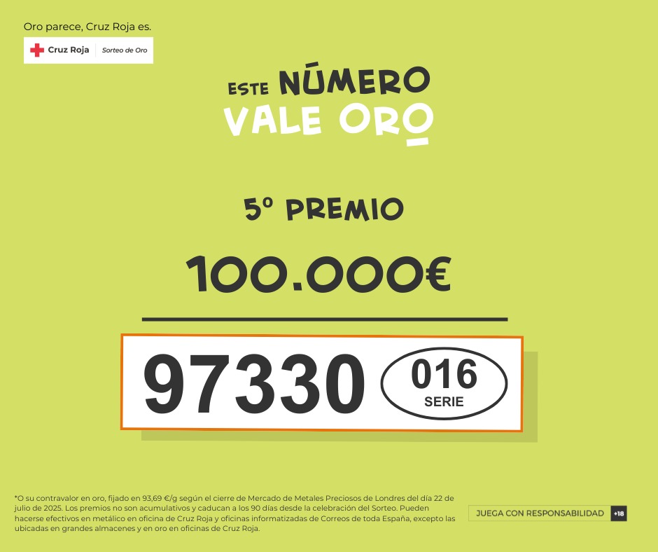 Segundo 5º Premio

#OroPareceCruzRojaEs
#ValeOro
#SorteoDeOro