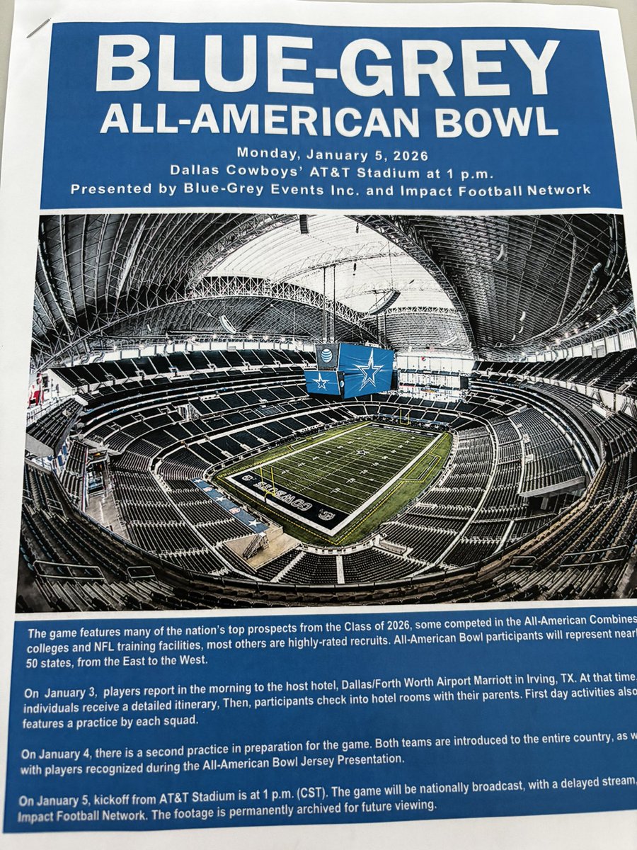 Blessed to receive an invite to play in the <a href="/BlueGreyFB/">Blue-Grey All-American Bowl</a> All American Bowl! #AGTGOD