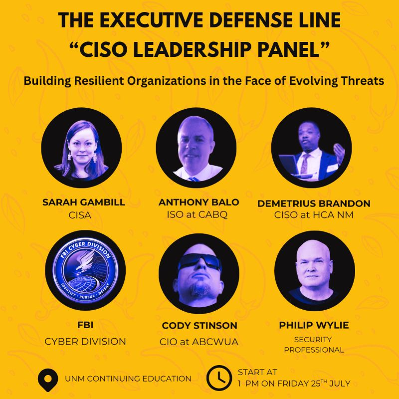 BSides_ABQ's tweet image. Join us for one of the most anticipated sessions at Security BSides Albuquerque, the CISO & Cyber Leadership Panel, featuring thought leaders and cybersecurity executives who are shaping the future of security in both the public and private sectors.