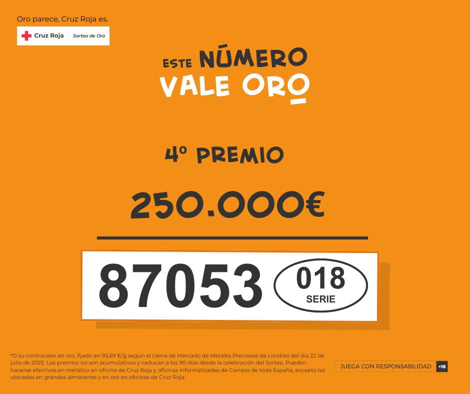 Tercer 4º Premio

#OroPareceCruzRojaEs
#ValeOro
#SorteoDeOro