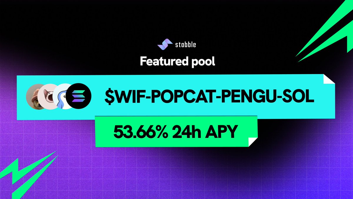 stabbleorg's tweet image. A dog, a cat, and a pengu in one pool?!
The OG Solana memecoins came together in a pool, $WIF-POPCAT-PENGU-SOL, with APY of up to 53.66% and growing!
LFG: app.stabble.org/liquidity-pool…