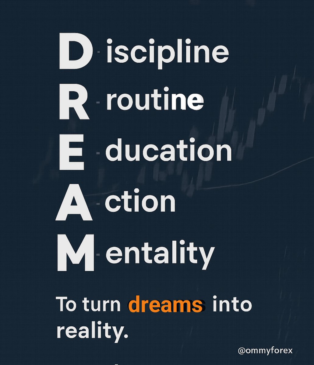 Ommyforex's tweet photo. TO TURN DREAMS INTO REALITY.

Everyone wants to succeed. Everyone has a dream. But very few are willing to do what it actually takes to turn that dream into reality.

That’s where D.R.E.A.M becomes more than just a word — it becomes a blueprint:

#Threads 🧵 https://t.co/reo57pqcB3
