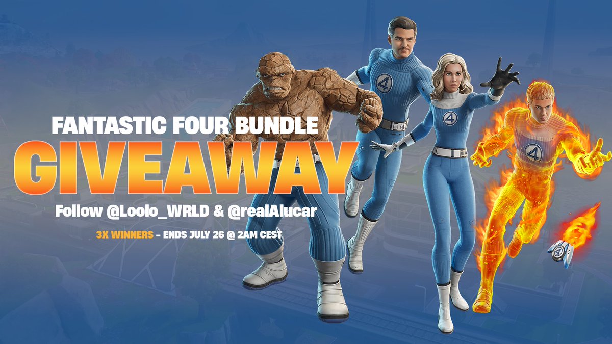 X3 FANTASTIC FOUR BUNDLES GIVEAWAY!! 🔥🔥

- Follow <a href="/Loolo_WRLD/">Loolo | Fortnite Leaks</a> &amp; <a href="/realAlucar/">Alucar 🌸</a> 
- Like &amp; RT ❤️

Giveaway ends July 26! #Fortnite