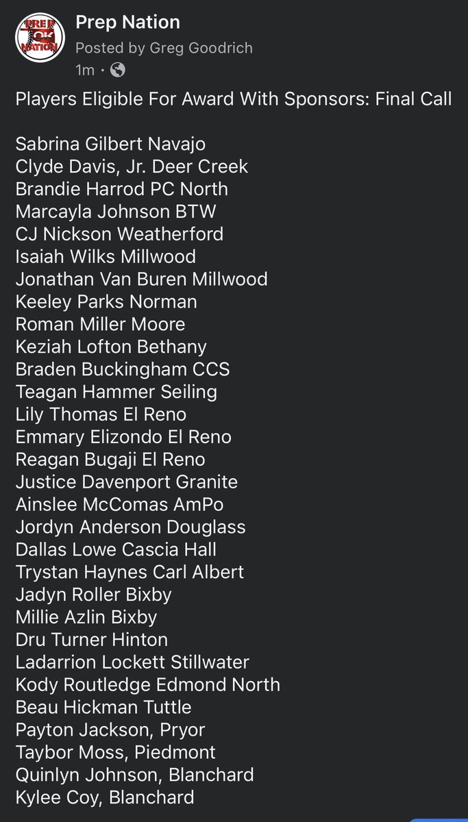 PrepNation_TV's tweet image. Players Eligible For Award With Sponsors:
Award Categories
Bomber, Diamond, Slugger Awards
Class, Overal Wrestlers of the Year
Player, Pitcher of the Year
Most Inspirational Player
Top Gun MOP, MVP
Gold Glove Winners
All State Honors