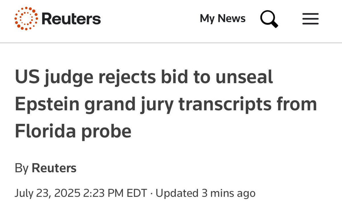HWLinvest's tweet image. Trump-administrationen och Pam Bondi begärde att Epsteins grand jury-vittnesmål skulle offentliggöras.
Nu har en federal domare sagt nej - igen.