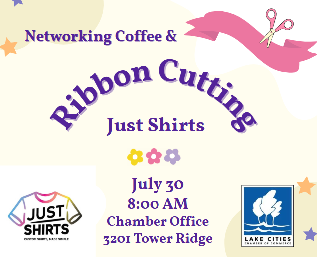LakeCchamber's tweet photo. Join us at the chamber office next Wednesday for #networking and to celebrate the #ribboncutting for @justshirtsdfw https://t.co/ZiMOpHdjxN