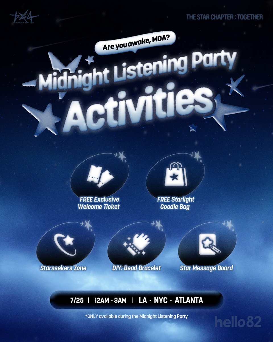 hello82official's tweet image. Stay with us under the late-night STARlights ๐
It's time to celebrate the release of 'The Star Chapter: TOGETHER' with Exclusive Activities!
โจ FREE Exclusive Welcome Ticket
โจ FREE Starlight Goodie Bag (Keycap Keychain, Frame Keychain, Holo PC Sleeves, Star Hairpin)
โจโฆ