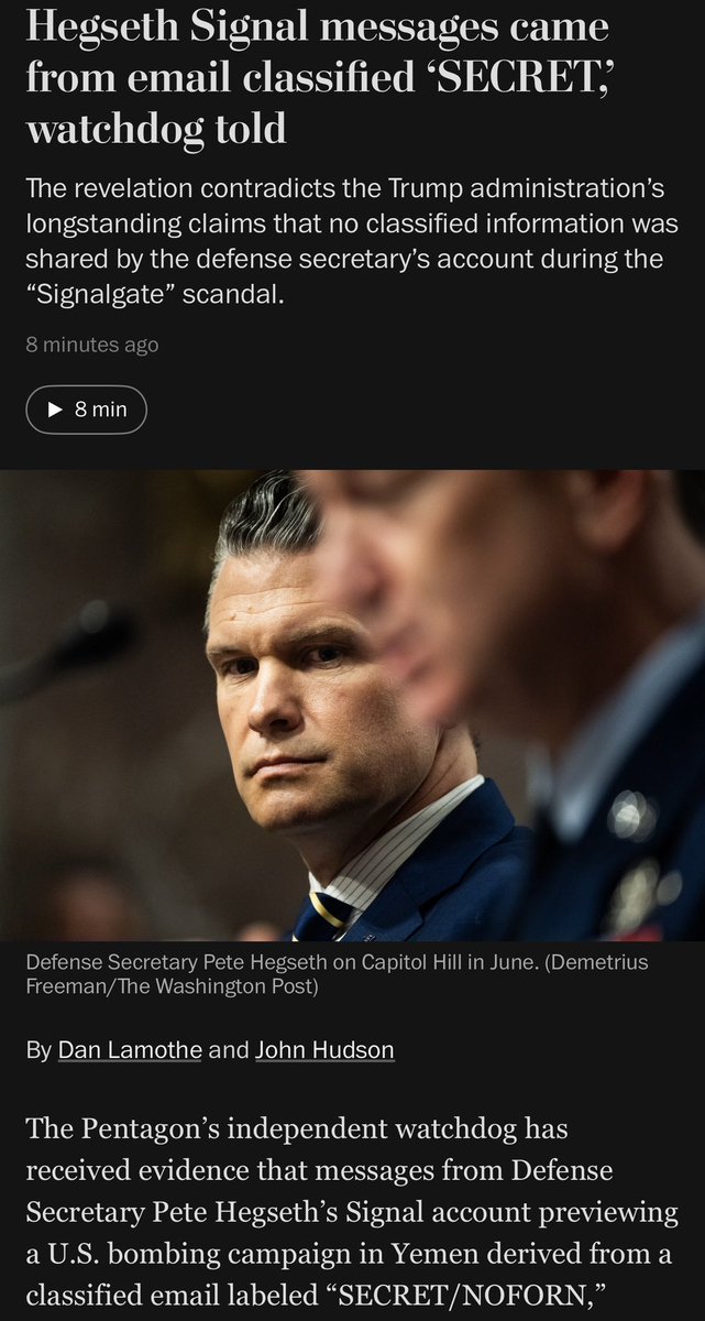 dylantblaha's tweet image. Looks like Pete Hegseth’s SignalGate messages contained information taken directly from an email marked SECRET//NOFORN.

#SignalGate