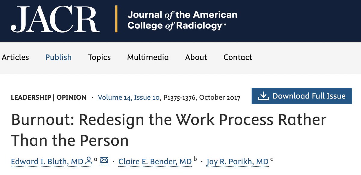 AmineKorchiMD's tweet image. When it comes to physicians and radiologists #burnout, nobody talks about this (the most effective measure imho) 👇
Burnout: Redesign the Work Process Rather Than the Person
jacr.org/article/S1546-…