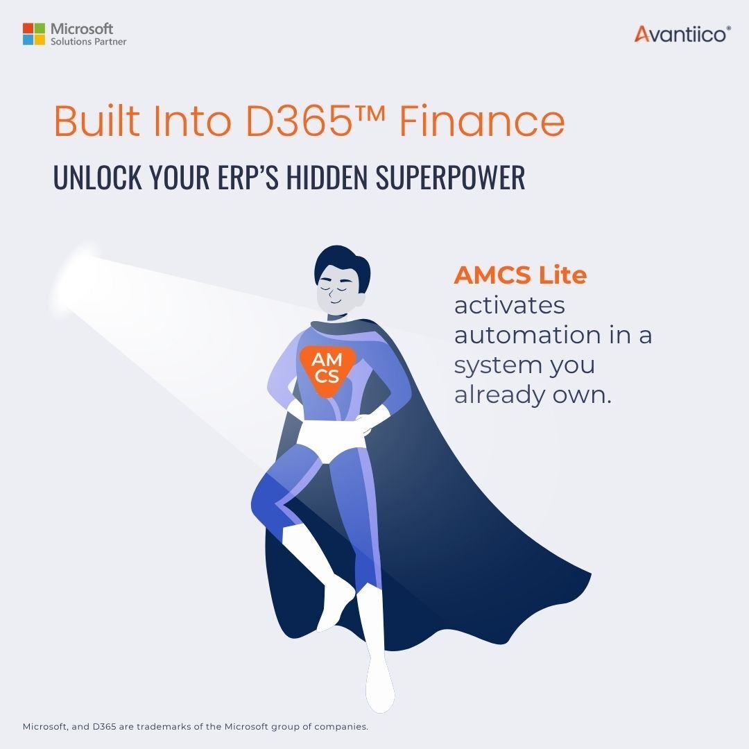 AvantiicoTeam's tweet image. Built into D365 Finance, AMCS Lite activates accounting automation superpowers you might not even know you own.

Explore the add-on that quietly saves you time and unlocks real ROI:
na2.hubs.ly/y0zwvl0

#AMCSLite #FinanceAutomation #D365Finance #MicrosoftPartner