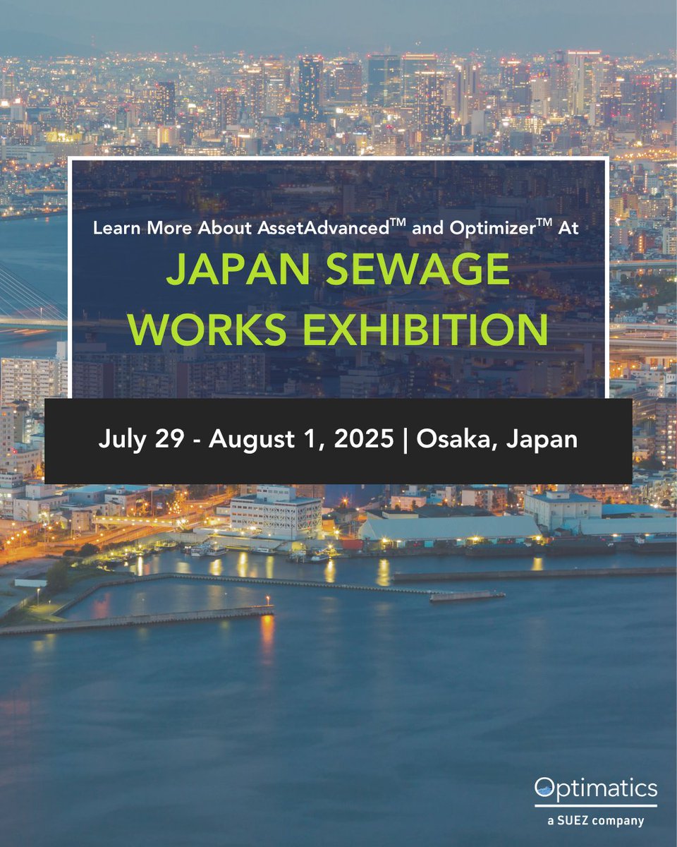 Curious about our latest projects in Japan? Our partner Toa Grout will be in Osaka next week for Sewage Works Exhibition sharing about our ongoing projects utilizing Optimizer for seismic resilience and AssetAdvanced for pipe renewal planning.
🔗gesuidouten.jp/en/
