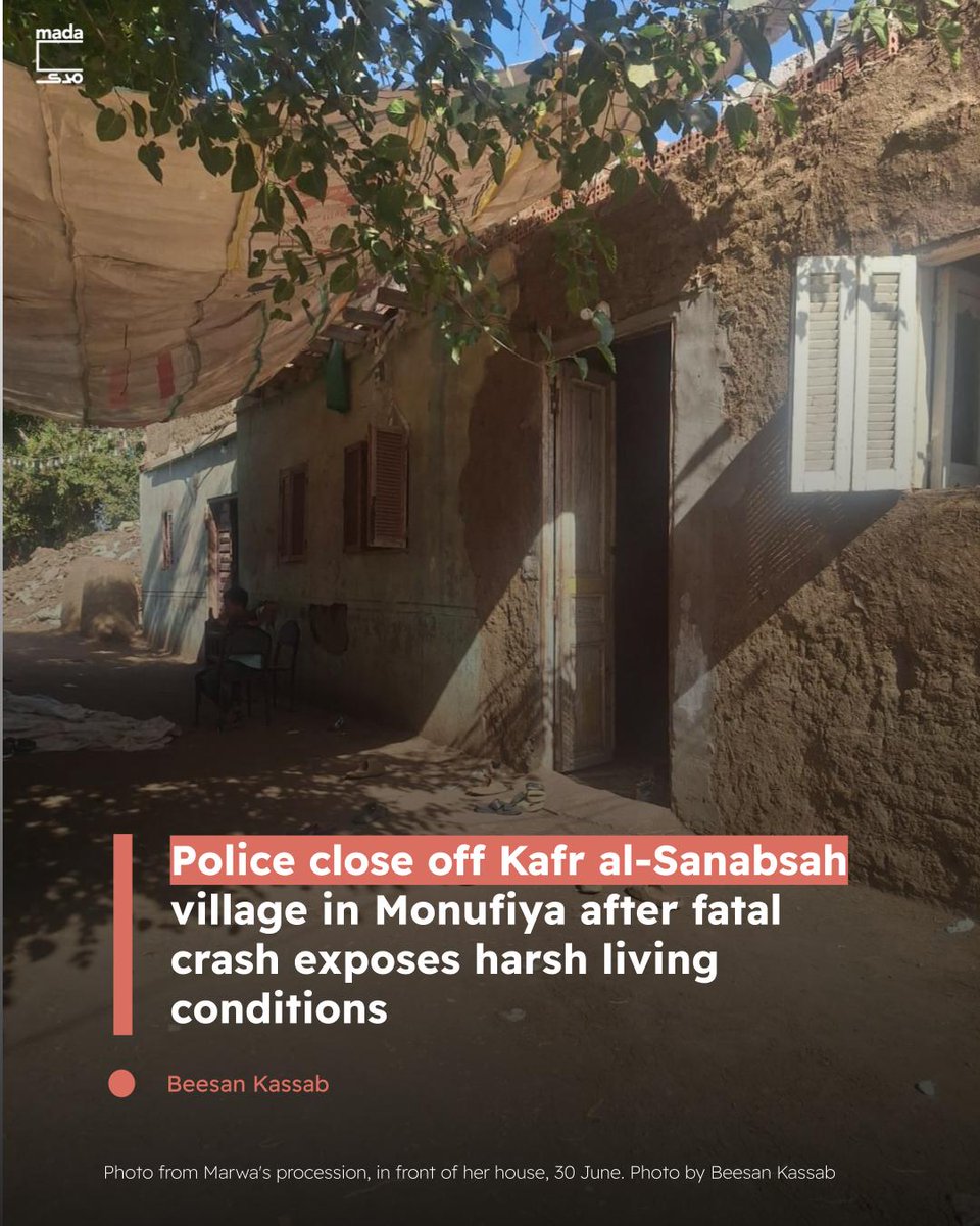 MadaMasr's tweet image. For about two weeks, police officers have been patrolling near the homes of the victims of last month’s deadly crash on the Regional Ring Road in Monufiya to ensure that journalists can not approach the families, four residents told Mada Masr.
The heightened security comes after…