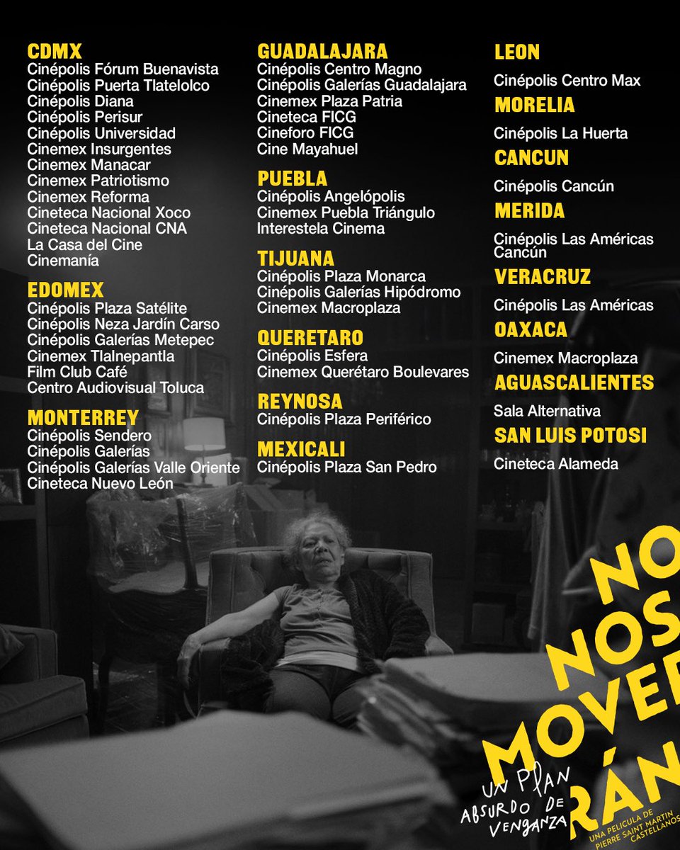 PimientaFilms's tweet image. 🏆 15 nominaciones al Ariel.
🥇 Premio Mezcal en Guadalajara.
🗣️ Premio de la Crítica en Toulouse.
🌍 Más de 10 reconocimientos internacionales.
¡”No nos moverán” por fin llega a salas de cine en todo México!
🎬 Preestreno: 23 de julio en Cinépolis
🎟️ Estreno oficial: 24…