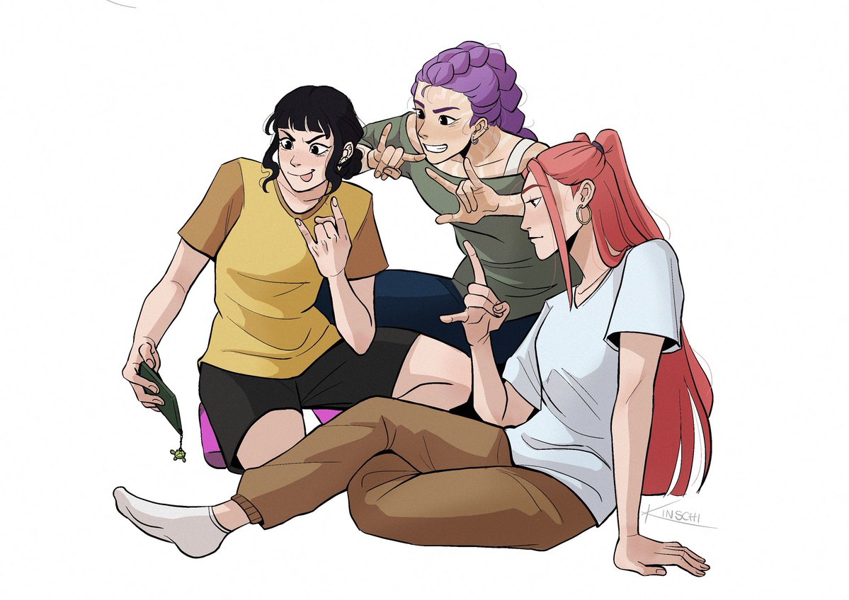 Kinschi_draws's tweet image. Found some cute references and immediately had to draw the girls #KPOPDEMONHUNTERS