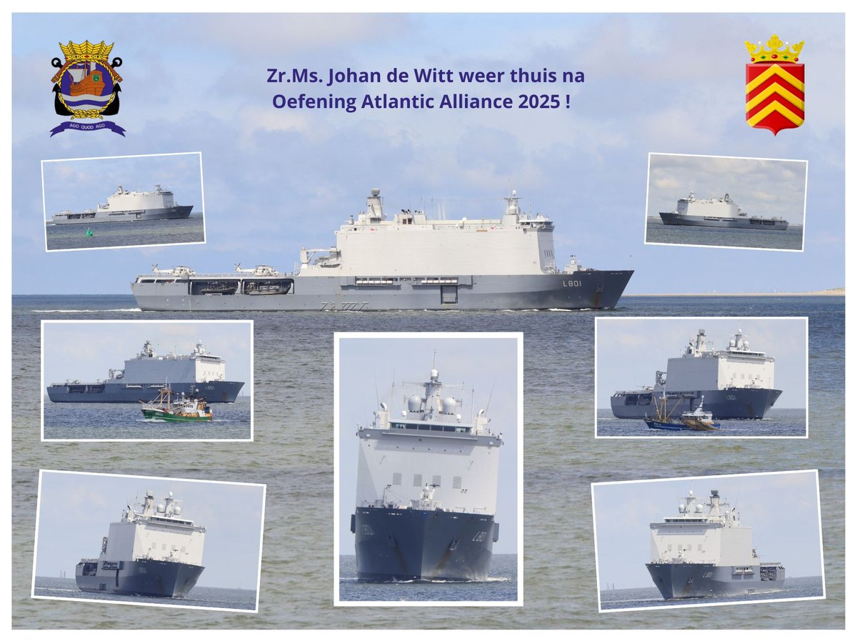 luitelubberts82's tweet image. Zr. Ms. Johan de Witt is vandaag weer thuis gekomen na de Oefening Atlantic Alliance 2025 .
Foto's via : Wim Soeters , @kon_marine , @CdtJwitt , @COMNLFLEET .
