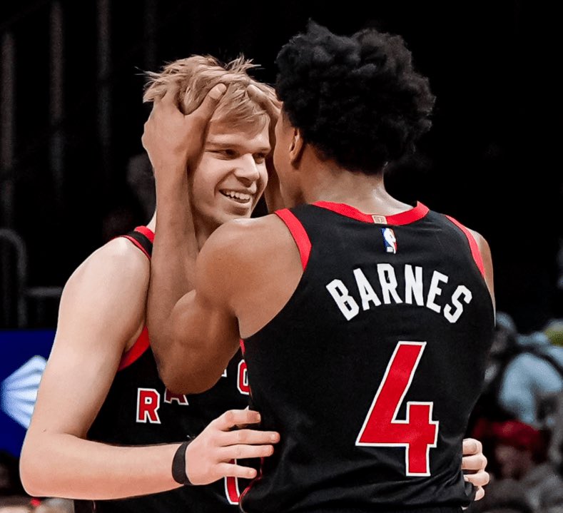 esidery's tweet image. The Raptors’ projected rotation:
Starters: Immanuel Quickley, Gradey Dick, Brandon Ingram, Scottie Barnes, Jakob Poeltl
Second Unit: Jamal Shead, Ja’Kobe Walter, RJ Barrett, Ochai Agbaji, Collin Murray-Boyles, Sandro Mamukelashvili
Toronto’s over/under win total sits at 36.5.