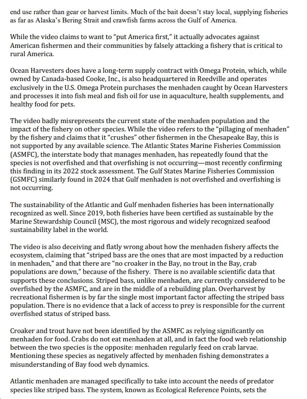 bluevirginia's tweet image. Response from Ocean Harvesters regarding the video that Donald Trump shared: says it "repeats many false claims about the Atlantic and Gulf menhaden fisheries" on foreign ownership, sustanability, etc. bluevirginia.us/2025/07/now-th…