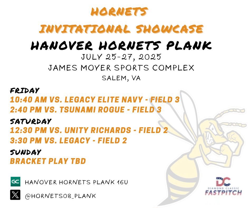 Ready to get back out on the field again in Salem, VA for the Hornets Invitational this weekend! <a href="/Hornets08_Plank/">Hanover Hornets Plank- 2026</a>