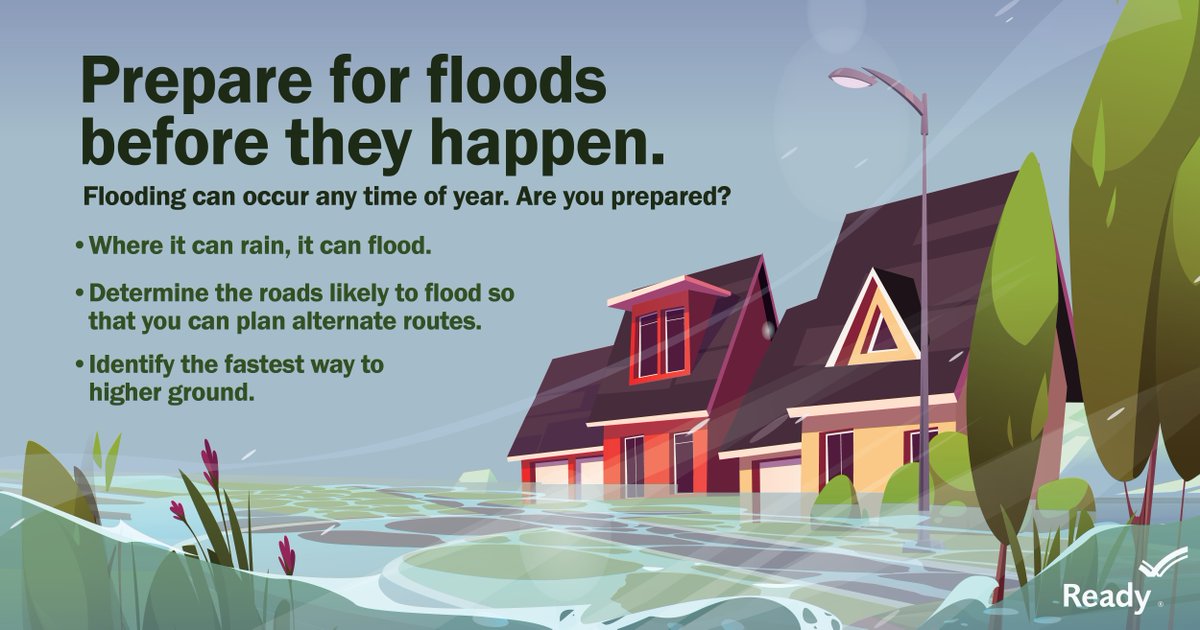 Readygov's tweet image. As heavy rains are expected in the Central Plains to the Great Lakes, make sure you are prepared in case your area is affected by flash flooding.
You might have to act fast! Know your evacuation route and the fastest way to higher ground.
Learn more: ready.gov/floods