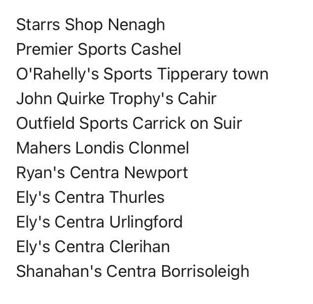 We’re excited to announce the official list of distributors for the 25-T-Liam signs. These partners are the exclusive sellers of the signs in their locality. Proceeds will go to the Players’ Training Fund. The full list of distributors is available on the picture attached.