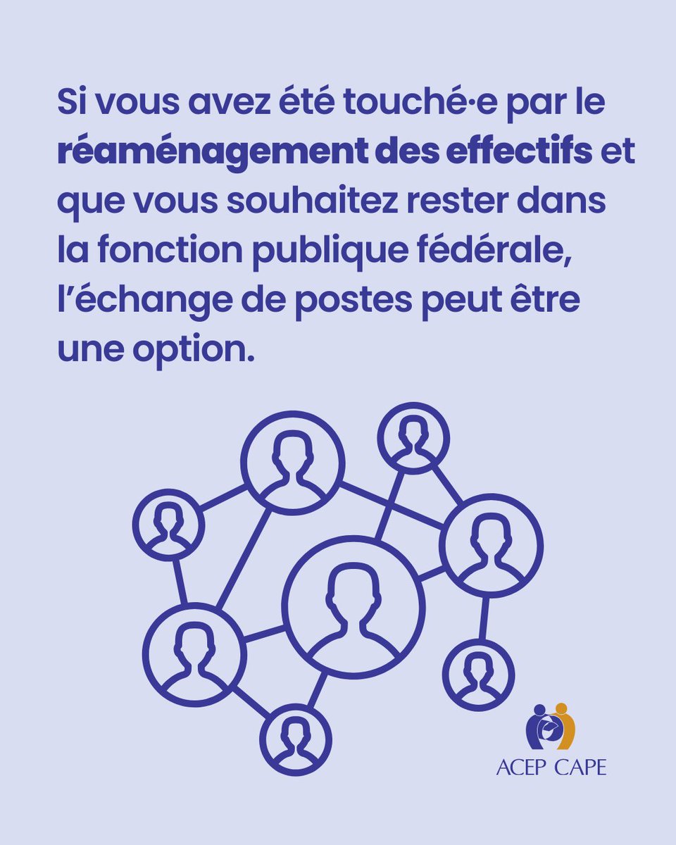 Comme nous nous efforçons toujours de nous dépasser pour vous aider, nous avons mis en place un réseau d’échange de postes pour aider les membres EC et TR à maximiser leurs chances de transition vers de nouveaux postes. Savoir plus : acep-cape.ca/fr/reamenageme…