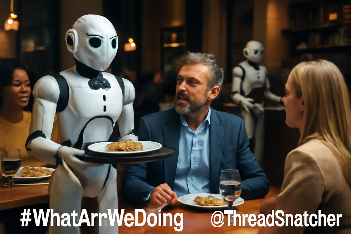 ThreadSnatcher (@threadsnatcher) on Twitter photo New York could lose 70,000+ waiter jobs if robots take over restaurant service.
That’s not the future that’s mass unemployment in a shiny metal suit.
This is who we’re letting design society?
#WhatAreWeDoing
<a href="/ThreadSnatcher/">ThreadSnatcher</a> New York could lose 70,000+ waiter jobs if robots take over restaurant service.
That’s not the future that’s mass unemployment in a shiny metal suit.
This is who we’re letting design society?
#WhatAreWeDoing
<a href="/ThreadSnatcher/">ThreadSnatcher</a>