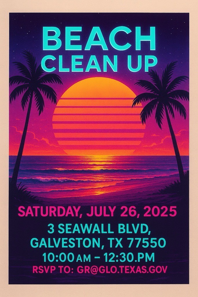 TXGLO's tweet image. Help us keep Galveston beautiful! ☀️
The GLO invites you to volunteer at our coastal cleanup along the Galveston Ship Channel on Saturday, July 26th, at 10:00 AM.
Join us in protecting one of the Lone Star State's most important coastal areas. Bring your friends and family and…