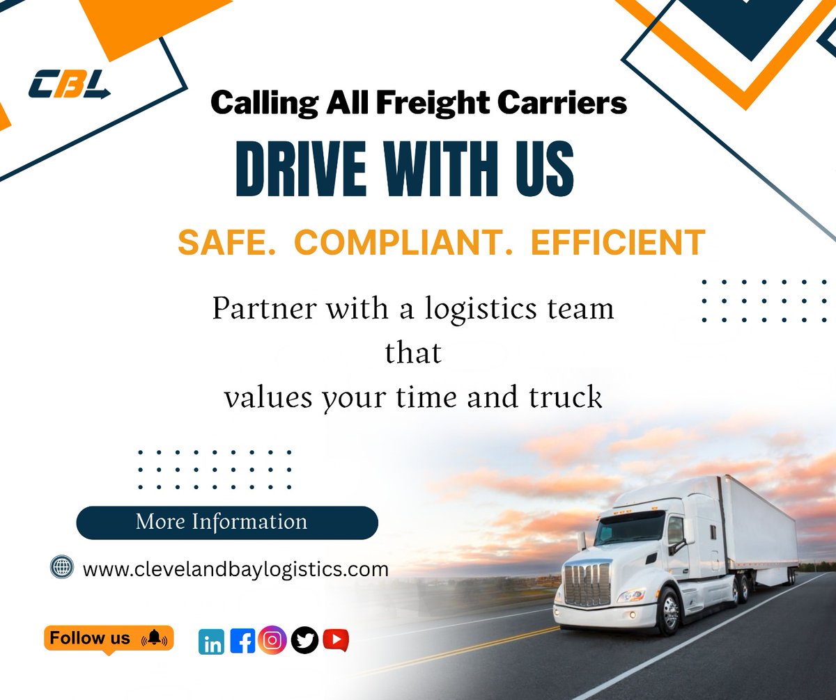 cblinc002's tweet image. Looking for a reliable logistics partner?
CBL ensures you stay compliant, safe, and profitable on the road.
💼 Your time matters. Your truck matters.
Let’s roll together! 🚛
Visit now - bitly.cx/UI5GK

#TruckingLife #FreightOpportunities #LogisticsPartner #CBL