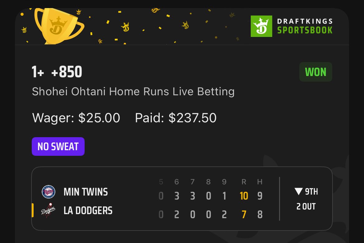 tmill61's tweet image. Shout out to @OddsJam for letting me take no sweat bets and take shots like this knowing I can convert back to 70% or more with conversion tool if it doesnβt hit.
Shohei Ohtani βΎοΈ π₯ π₯ π₯ π€―
$215 daily gain
$1720 July total
Try OddsJam! π 7 days free + code TMILL for 35%β¦