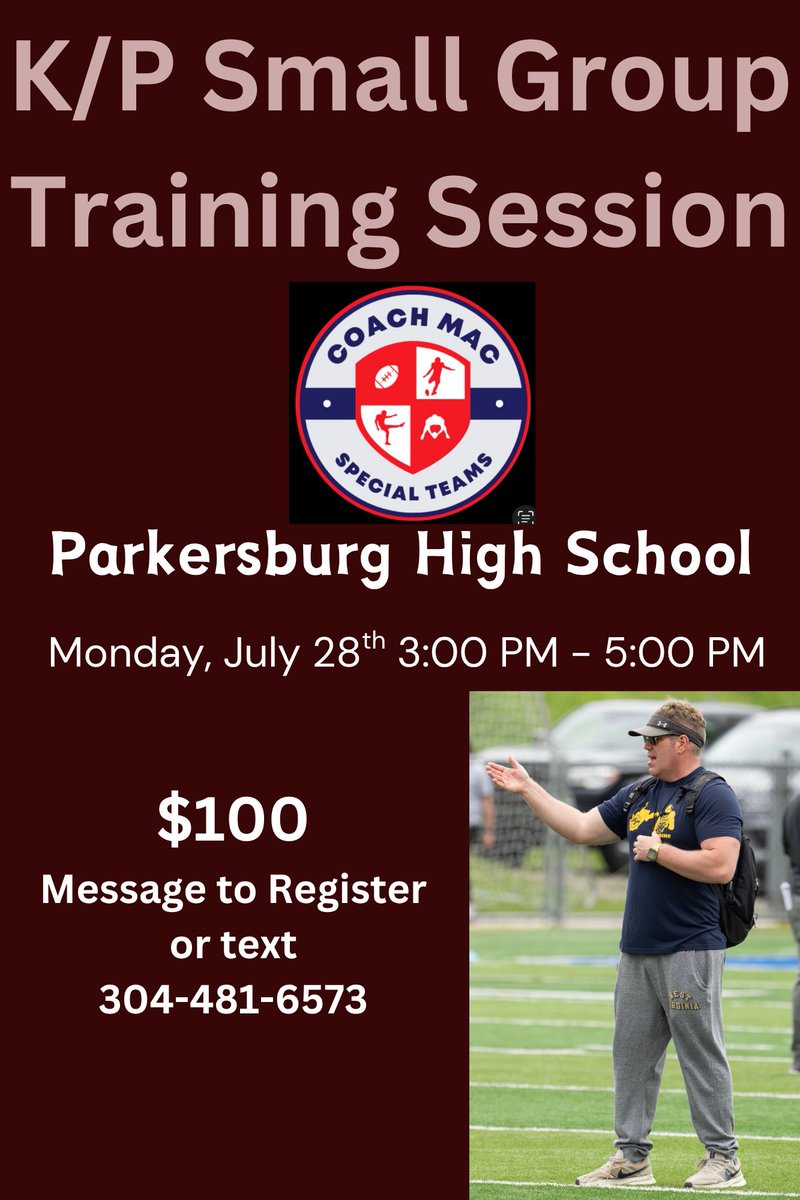 CoachMacKicking's tweet image. Looking forward to another session in Parkersburg, WV.
Message me to be added to the group.