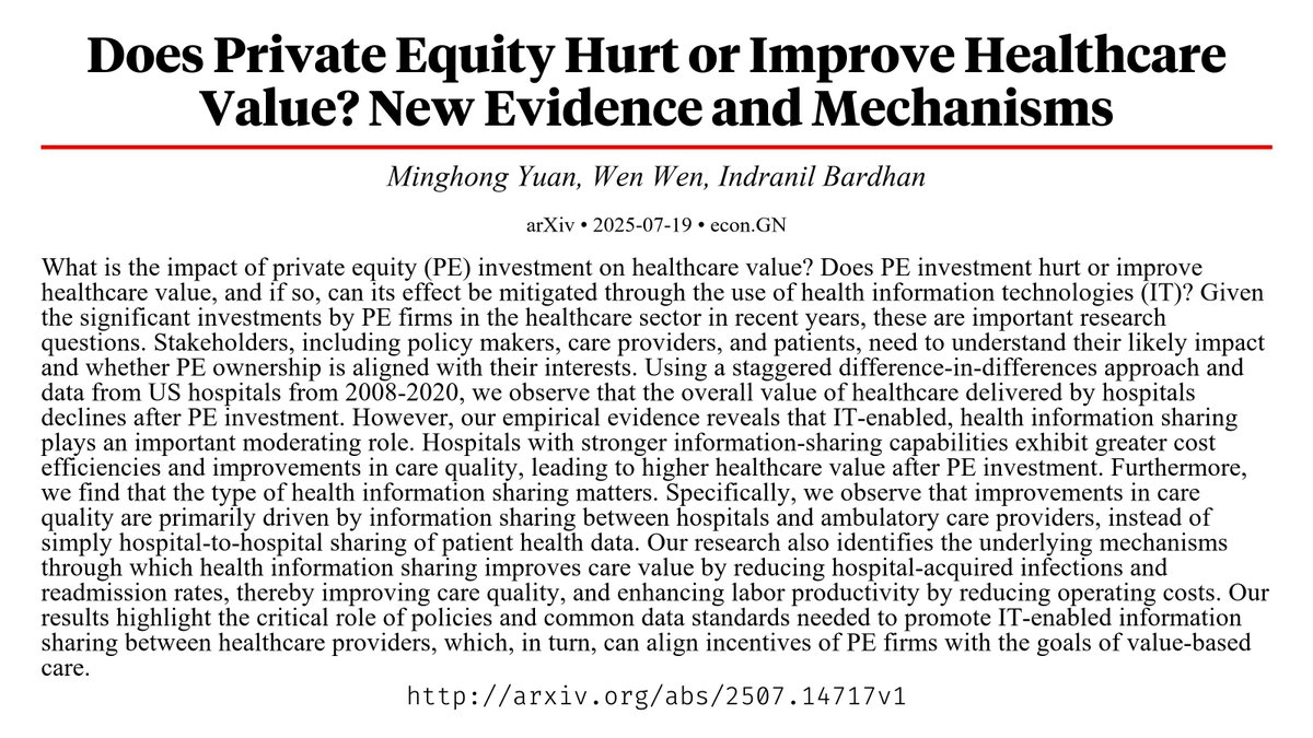 CapybaraPapers's tweet image. Does Private Equity Hurt or Improve Healthcare Value? New Evidence and Mechanisms arxiv.org/abs/2507.14717…