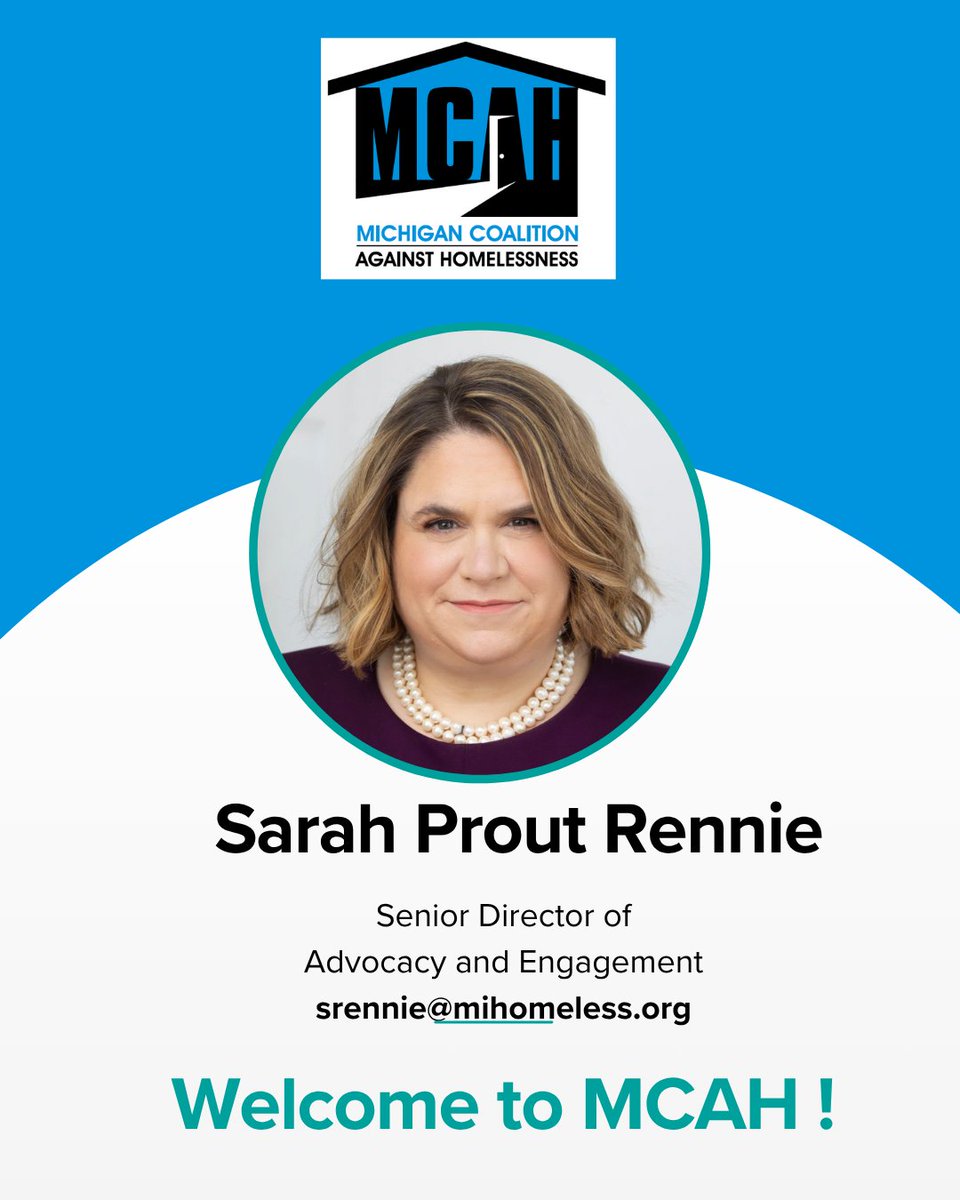 mihomeless's tweet image. Please join MCAH in welcoming Sarah Prout Rennie. She will be serving as Senior Director of Advocacy and Engagement.
#NonprofitLeadership #PolicyAdvocacy #CommunityEngagement #HomelessnessAwareness