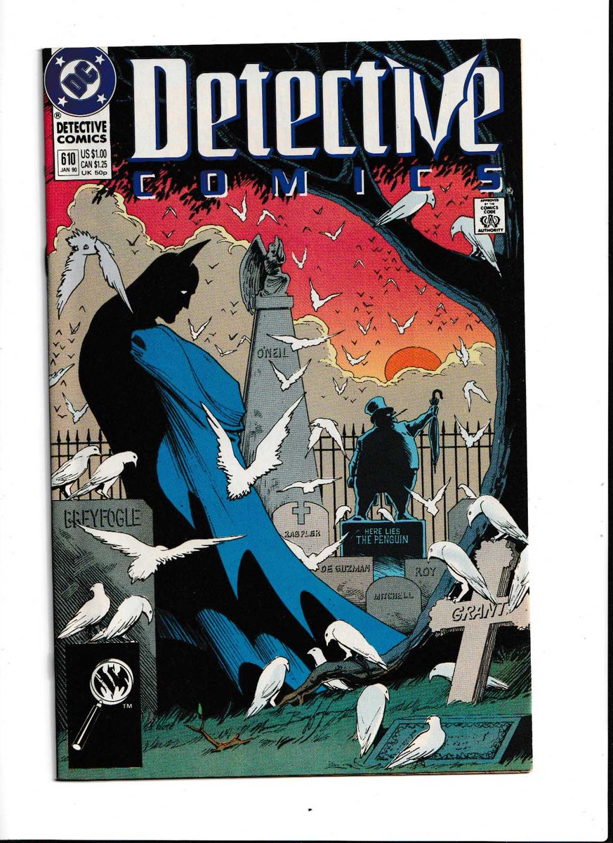 MakeMyComicRare's tweet photo. #DetectiveComics #610 (1990) Illustrated By #NormBreyfogle, #AlanGrant Writer, 1st Appearance of #RafaelSantini, Knuckles & Tony from Earth-0 "Snow and Ice, Part One: Ode to a Penguin" Even death can’t stop the menace of the #Penguin as he rises from the grave and begins to plot against Batman and all of Gotham City. The cover art features Batman in a graveyard. Most of the tombstones have the names of the creative teams behind this issue as well. https://t.co/TLzl955NtX @rarecomicbooks Website Link In Bio Page If Applicable. SAVE ON SHIPPING COST - NOW AVAILABLE FOR LOCAL PICK UP IN DELTONA, FLORIDA #RareComicBooks #KeyComicBooks #MCU #MarvelComics #MarvelUniverse #KeyComic #ComicBooks #FirstAppearances #1stAppearance #KeyComics