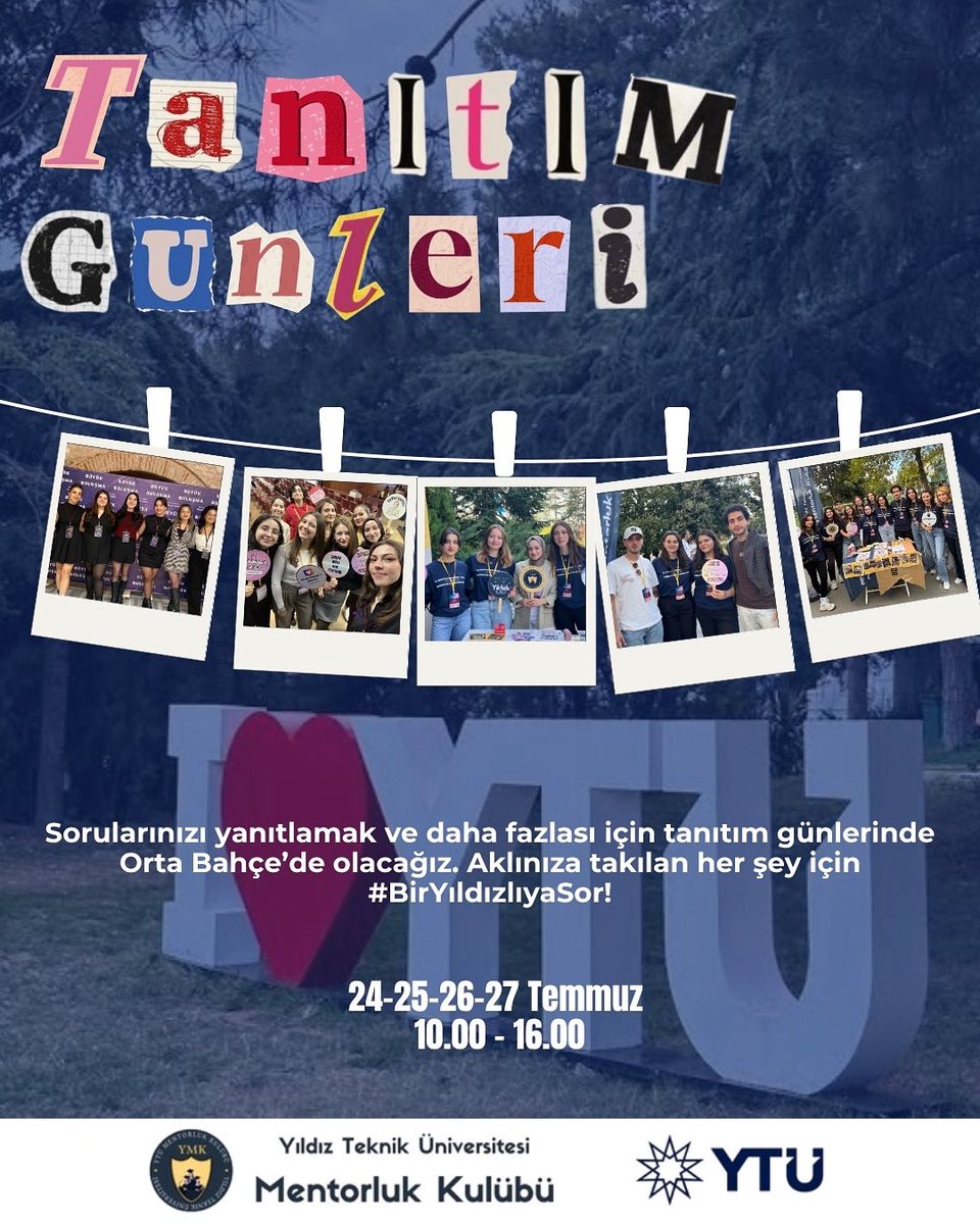 TANITIM GÜNLERİ BAŞLIYOR! 🌟

Yıldız’a dair aklındaki her soruya yanıt bulmak,kampüsü tanımak ve samimi bir ortamda vakit geçirmek istiyorsan seni de bekliyoruz💛

#BirYıldızaSor #YTÜTanıtımGünleri #MentorlukKulübü #YıldızTeknikÜniversitesi