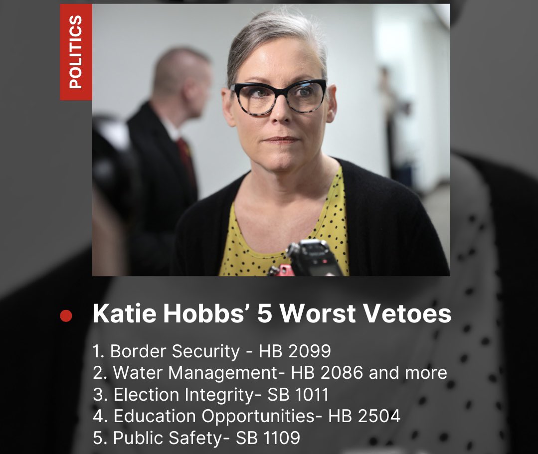 andybiggs4az's tweet image. Instead of leading with solutions, Katie Hobbs has vetoed good, smart bills on the issues Arizonans care most about.

We cannot afford four more years of Katie Hobbs and her weak leadership.