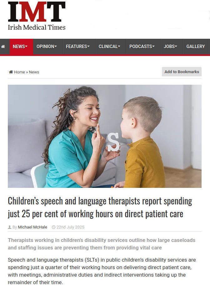 jasonhoran's tweet image. Another indictment of disability services in Ireland. Specifically for speech and language therapists, only 25% of time spent delivering therapy to children. It seems that the purpose of the CDNT is to avoid delivering therapies to disabled children. rcsi.com/dublin/news-an…