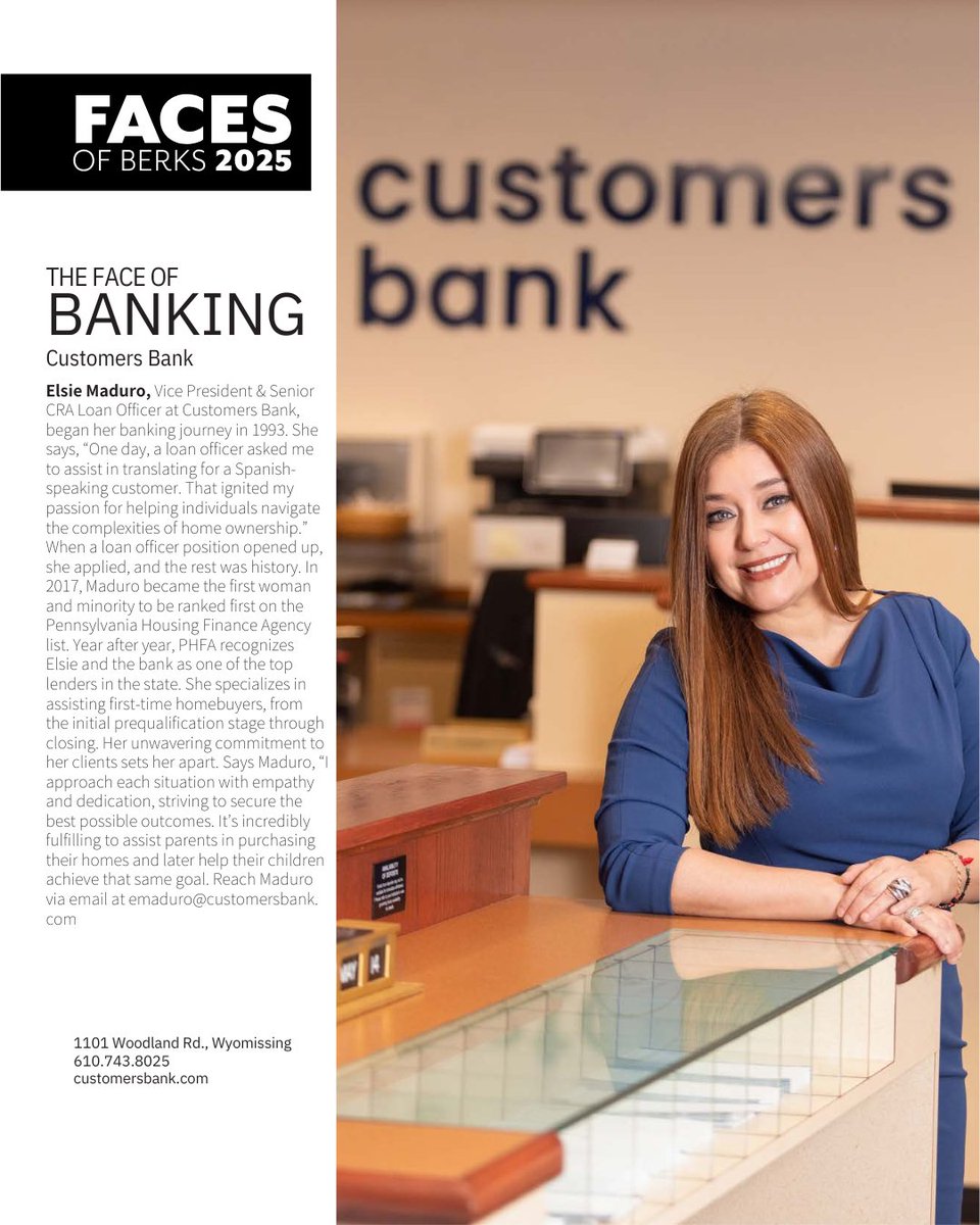 Congratulations to Elsie Maduro, named one of the 2025 Faces of Berks County. As Vice President &amp; Senior CRA Loan Officer, Elsie has spent decades helping our local community build roots through homeownership.berkscountyliving.com/people/faces-o…