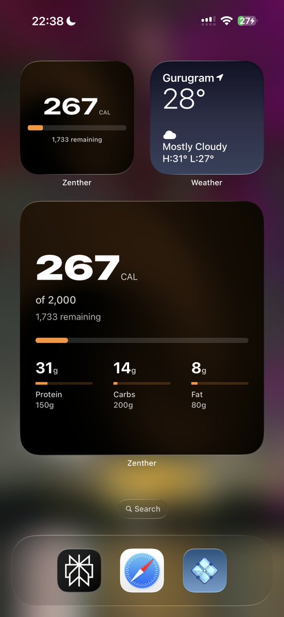 rudrankriyam's tweet image. Finished the calorie surplus/deficit integration in Zenther. So many static widgets now, and I still have to add the interactive ones, especially this year's snippet ones for easy logging of food.
I will call it a night. 2 more days to the finals of IndeHub hackathon, and the…
