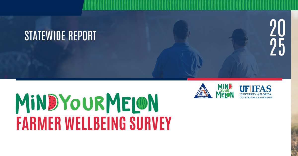 FlaFarmBureau's tweet image. The @UF_IFAS collaborated with Mind Your Melon and @FlaFarmBureau to complete the Mind Your Melon Farmer Wellbeing Survey, addressing the growing concerns around agriculture mental health.
Read the full report here: loom.ly/W7-rnCk
